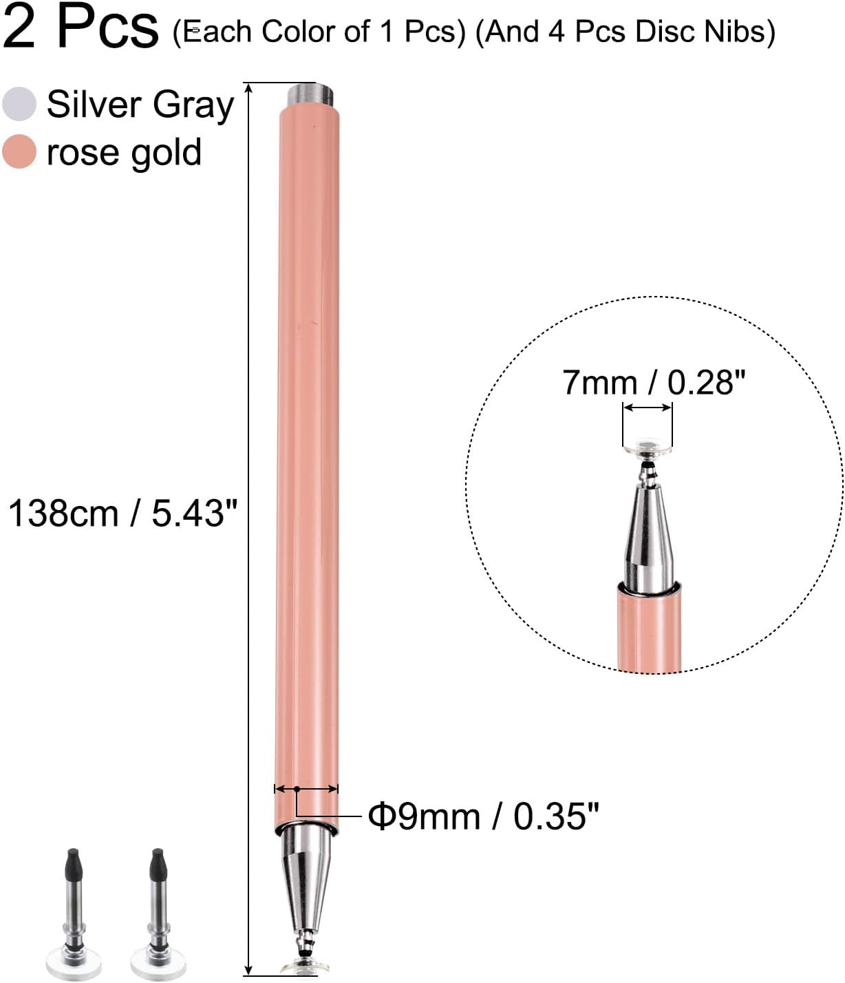 MECCANIXITY 2pcs Stylus Pens for Touch Screens, Magnetic 4 Fine Point Disc Universal Capacitive Pen
