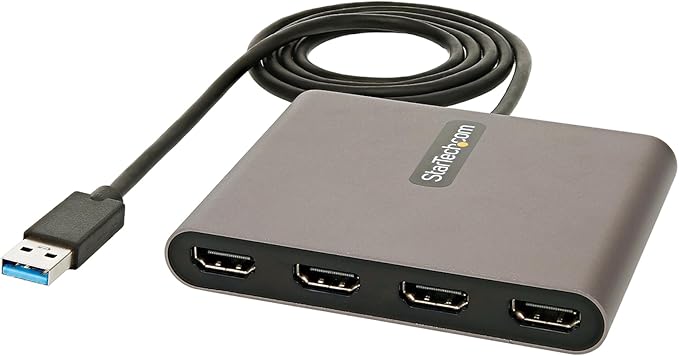 StarTech USB 3.0 to Quad HDMI Adapter, USB Type-A to 4 HDMI Monitor Converter, External Video Graphics Card, 4x 1080p 60Hz, Windows Only, TAA, Laptops and Desktops, Bus Powered, 1m Cable