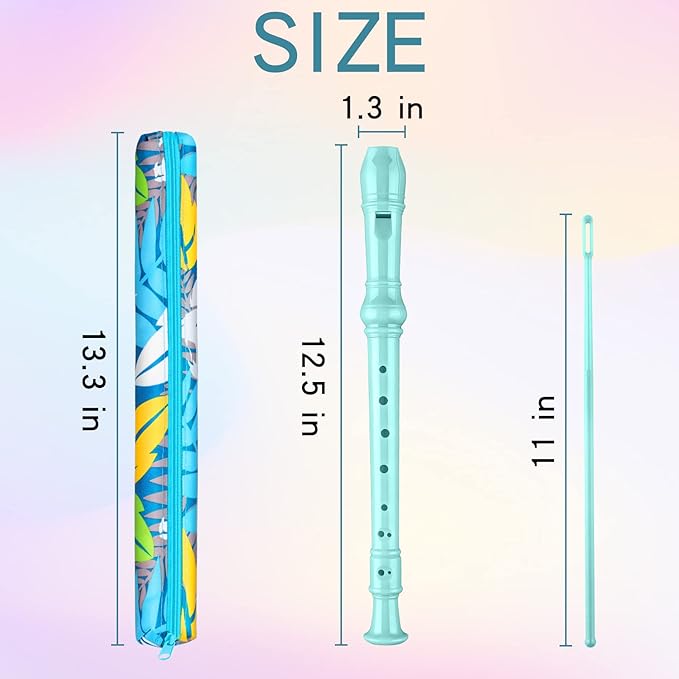Soprano Recorder Instrument for Kids Beginners Student German Fingering C Key Recorder Instrument 3 Piece with Cleaning Rod and Bag Fingering Chart(Lake Green)