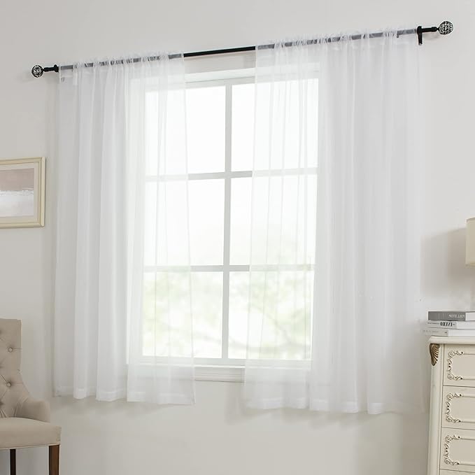 White Sheer Curtains 54 inches Long for Bedroom Top Rod Pocket Sheer Window Panels Curtains for Nursery Living Room 52 by 54 Inch Length Set of 2