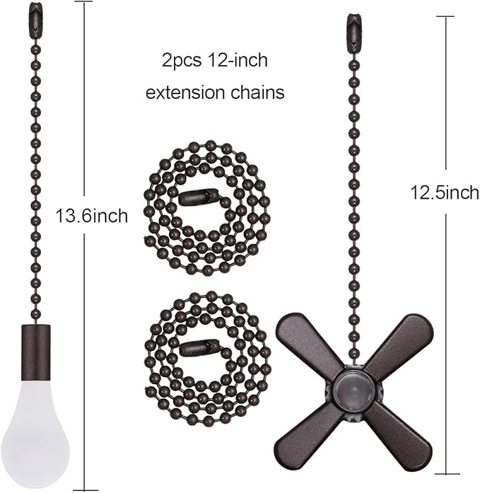SmoTecQ Lengthened 24 Inch Ceiling Fan Pull Chain Extender with Decorative Frosted Glass Bulb and Fan Cord (ORB)