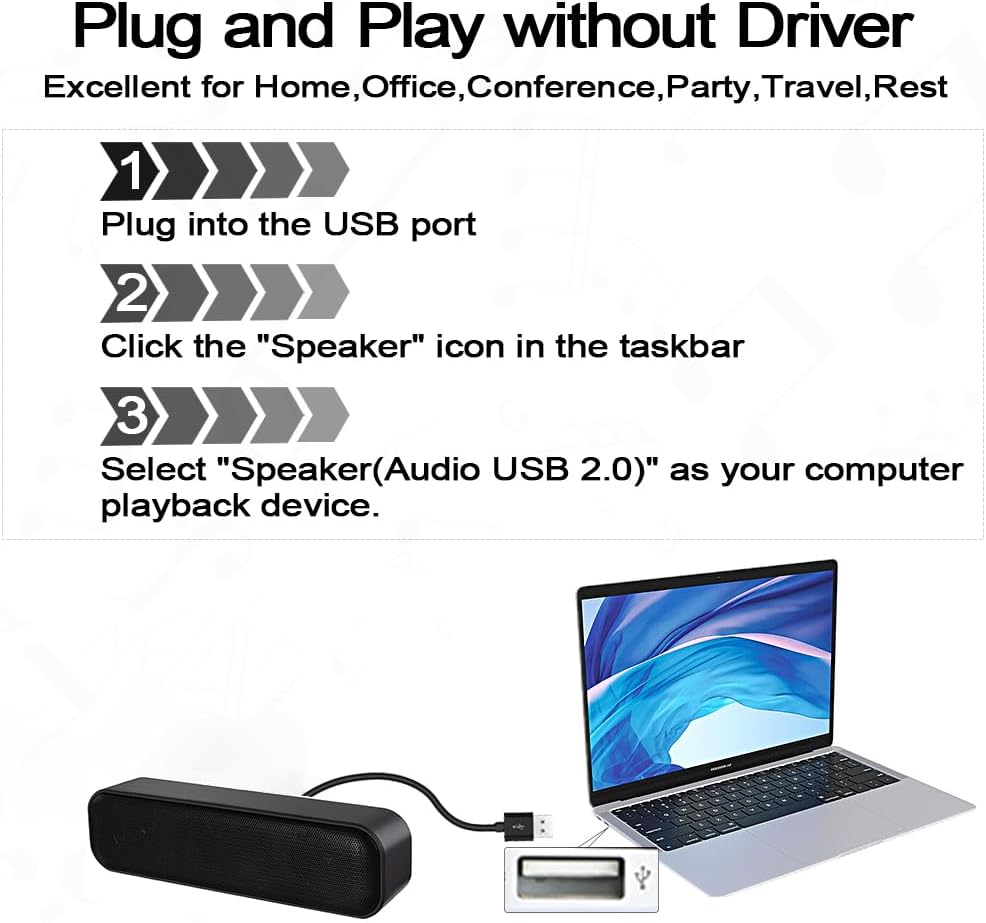 ZETIY Updated Computer Speaker, USB Powered Mini Sound Bar for Desktop, Windows PC, Mac, Plug and Play with Volume