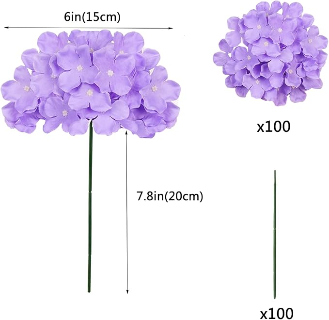 Artificial Flowers Silk Hydrangea Heads with Stems Fake Flowers for Wedding Home Party Shop Baby Shower Decor (Purple)