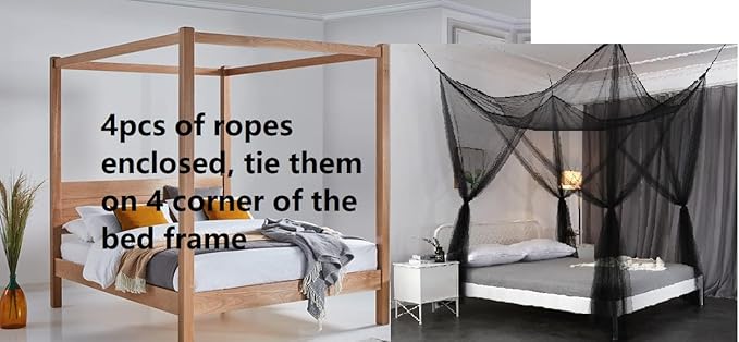 OctoRose Four Post Mosquito Net for Bed Canopy -Fits Queen, King, California King Beds-Indoor & Outdoor Use- Brown