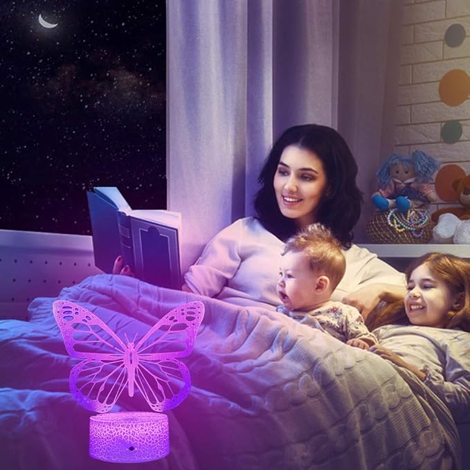 Butterfly Night Light, Birthday Gift for Girls 3D Illusion Lamp Kids Bedside Lamp with 16 Colors Changing Remote Control Butterfly Toys Girls Gifts
