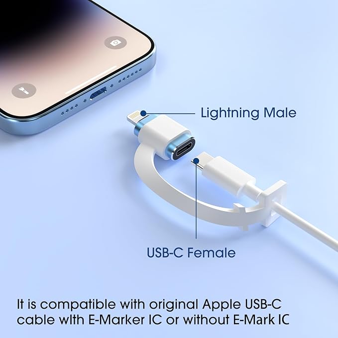 TechMatte Female USB C to Male Lightning Adapter 3 Pack 2.2A Charging Data Transfer, Compatible with iPhone 14, 13, 12, 11 Xs SE iPad iPod AirPods, Not for Audio Headphones/OTG Android Anti-Lost, Blue