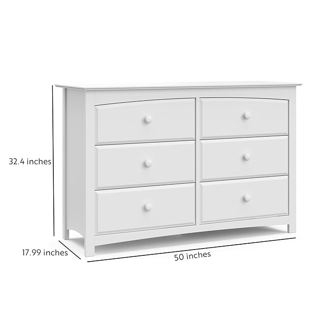 Storkcraft Kenton 6 Drawer Double Dresser (White) For Kids Bedroom, Nursery Dresser Organizer, Chest Of Drawers For Bedroom, Universal Design For Children’s Bedroom