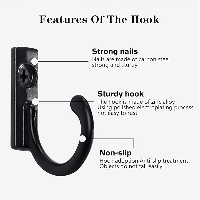 Coat Hooks-120 Pack Farmhouse Hooks with 120Pcs Metal Screws, Black Decorative Rustic Coat Hooks Rack, Wall Mounted Single Prong Robe Hook, Vintage Organizer Hanging Wire Hook Key Hooks
