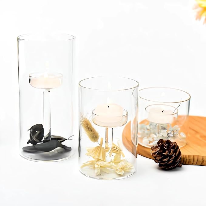 Set of 3 Cylinder Glass Decorative Hurricane Candle Holder Clear Votive Candle Holders Table Centerpieces for Dining Room Wedding Parties Home Decorations