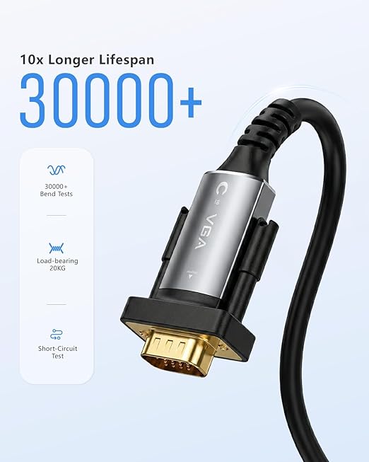 6FT USB C to VGA Cable 1080P@60Hz, VGA to USB C Adapter Cord [Thunderbolt 3/4 compatible] for iPhone 15 Pro/Max, MacBook Pro/Air 2023, iPad Pro, iMac, S23, XPS 17, Surface Book 3 - Gold-Plated