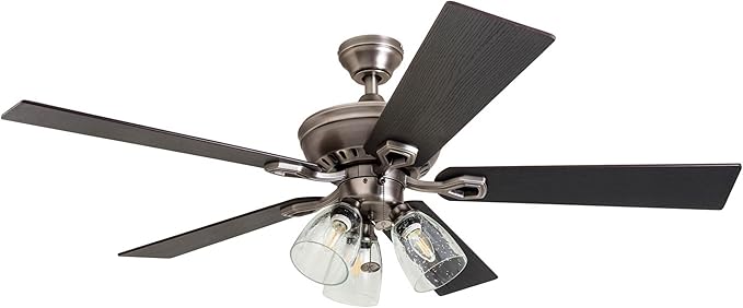 Prominence Home Glenmont, 52 Inch Farmhouse LED Ceiling Fan with Light, Pull Chain, Three Mounting Options, Dual Finish Blades, Reversible Motor - 50388-01 (Pewter)