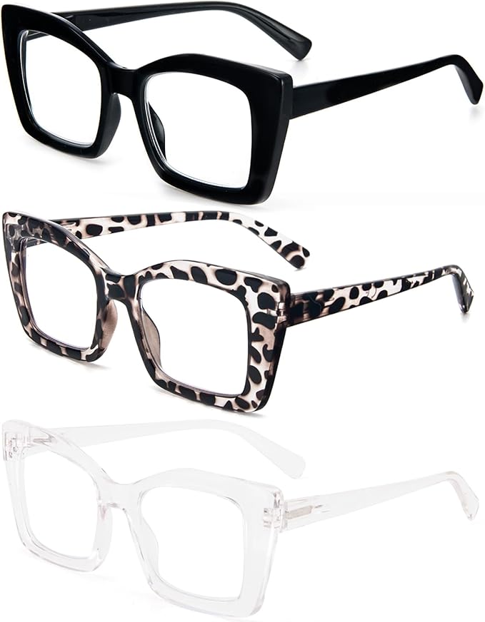 REAVEE Oversized Square Reading Glasses Oprah Style for Women, Blue Light Blocking Large Frame Computer Readers Spring Hinge
