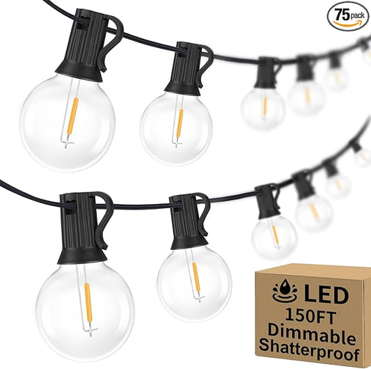 Bosceos 150FT Outdoor G40 LED Globe String Lights Dimmable Waterproof Shatterproof Light Strings with 75 Bulbs Connectable Commercial Hanging Lights for Christmas Patio House Backyard Balcony Party