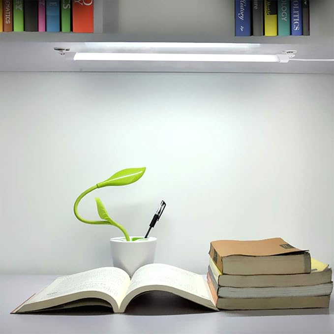 110V LED Under Cabinet Lighting,17inch LED Strip Light Bar with 6ft Power Cord,Magnetic Installation,Super Slim Counter Light,Reading Desk Lamp for Kitchen/Work Table.(White 6000K)
