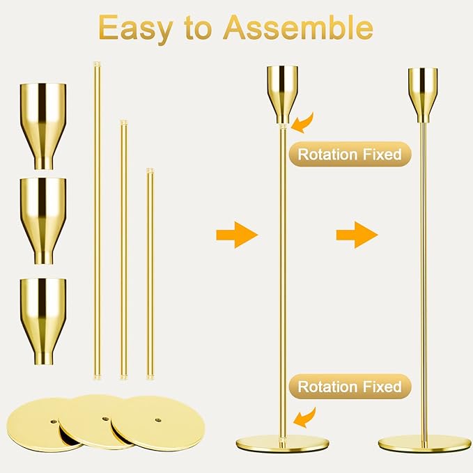 Gold Candlestick Holder Set of 24 for Taper Candles, Decorative Candle Holders Bulk Candle Stick Holders Taper Candle Holders for Table Centerpiece Wedding Dinning Party Anniversary Home Decor