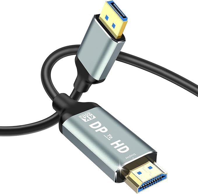 MaxRenard 4K DisplayPort to HDMI Cable | DP1.2 to HDMI 4K 60Hz Audio-Video Sync | SR Anti-Break, Compatible with Dell HP, for HDTV/Monitor/Projector/PC 6FT