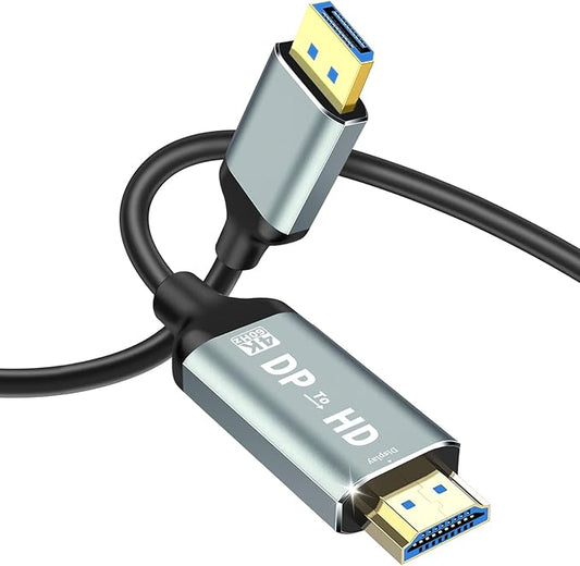 MaxRenard 4K DisplayPort to HDMI Cable | DP1.2 to HDMI 4K 60Hz Audio-Video Sync | SR Anti-Break, Compatible with Dell HP, for HDTV/Monitor/Projector/PC 6FT