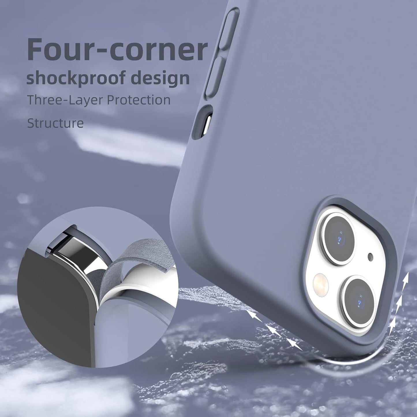 K TOMOTO Lavender Grey Compatible iPhone 13 Case, [Drop Protection] [Anti-Scratch] Shockproof Liquid Silicone Cover