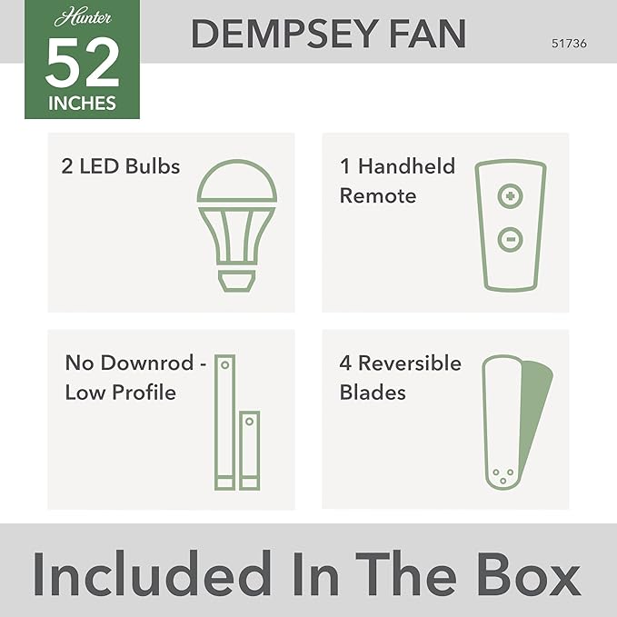 Hunter 51736 Dempsey Ceiling Fan 52 inches Matte Silver