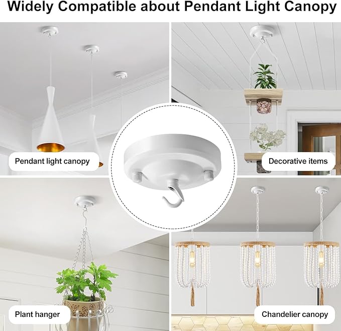 Light Canopy Kit White, 4.1IN Chandelier Canopy with All Mounting Hardware, Celing Hook for Pendant Light, Max Load 22LBS