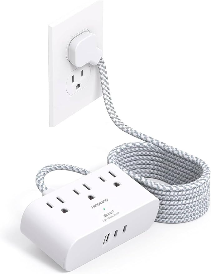 Extension Cord 15 Ft, HANYCONY Ultra Thin Flat Plug Power Strip with 3 Outlets 3 USB Ports (2 USB C), Wall Mount, Multi Plug Outlet Extender Desk Charging Station for Travel Dorm Room Essentials