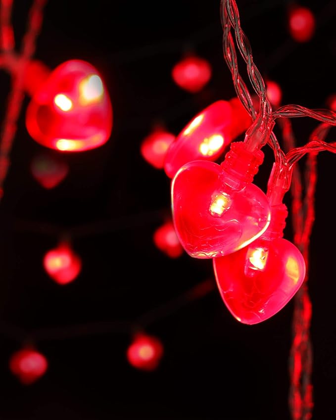 Luditek 2 Pack Total 29ft 80LED Mothers Day Decorations Battery Operated String Lights, Heart Shape Valentines Day Decor for Indoor Outdoor Home Room Party Wedding Hanging