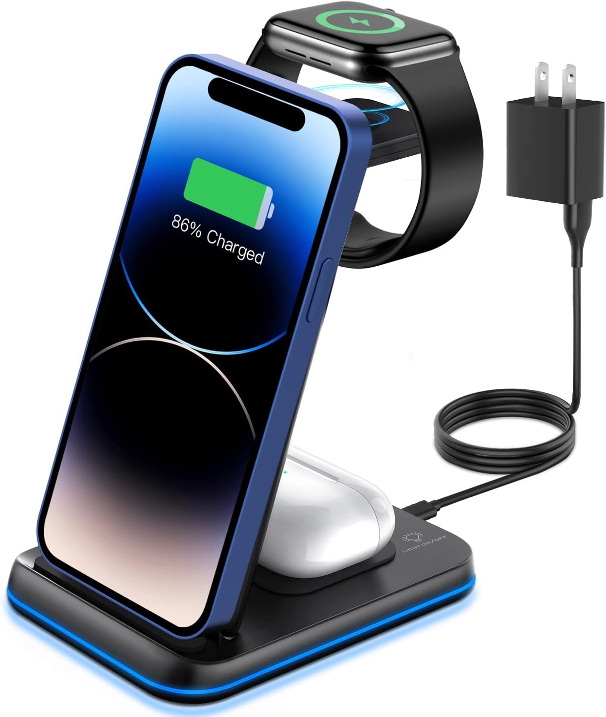 Foldable Wireless Charger 3 in 1 Charging Station for Multiple Devices, Compatible with iPhone 16 15 14 13 12 11
