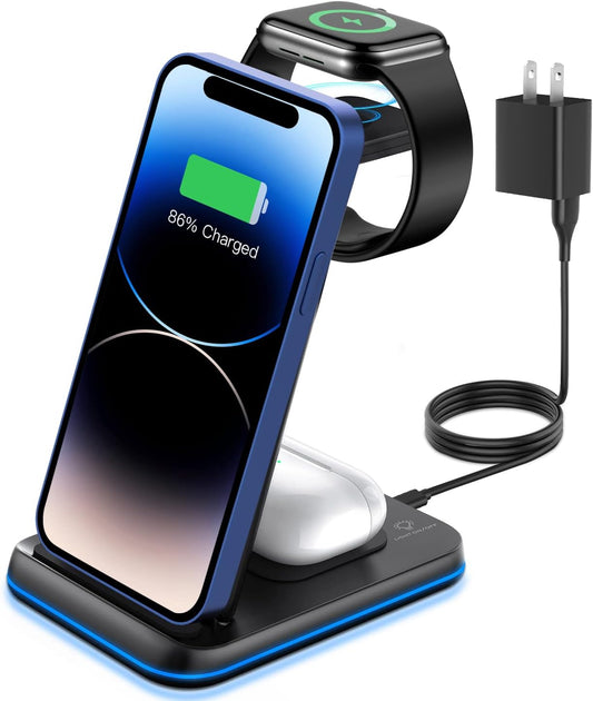 Foldable Wireless Charger 3 in 1 Charging Station for Multiple Devices, Compatible with iPhone 16 15 14 13 12 11
