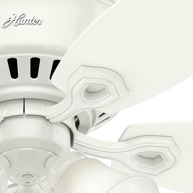 Hunter 52 inch Indoor Ceiling Fan with LED Lights - White Ceiling Fan with Pull Chain, For Bedroom, Living Room, or Kitchen, Low Profile Mount, No Remote, 5 Blades - Builder 53326, Snow White