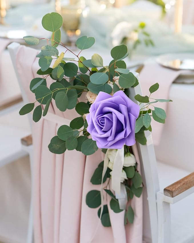 JOYLEX Artificial Flowers Realistic Roses, 100pcs Real Looking Fake Roses with Stem for DIY Wedding Bouquets Centerpieces Bridal Shower Party Home Romantic Decorations (Shades of Purple)