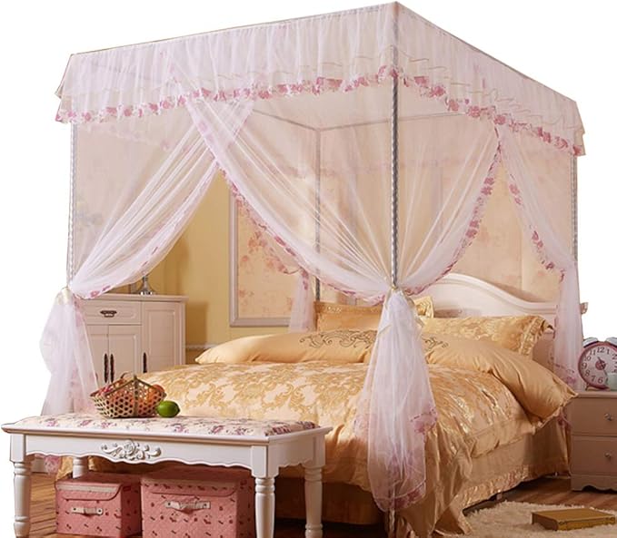 Canopy Bed Curtains Queen- 4 Corner Post Canopy for Bed, Bed Canopy for Adults, Bedroom Decor (Queen Size, White)