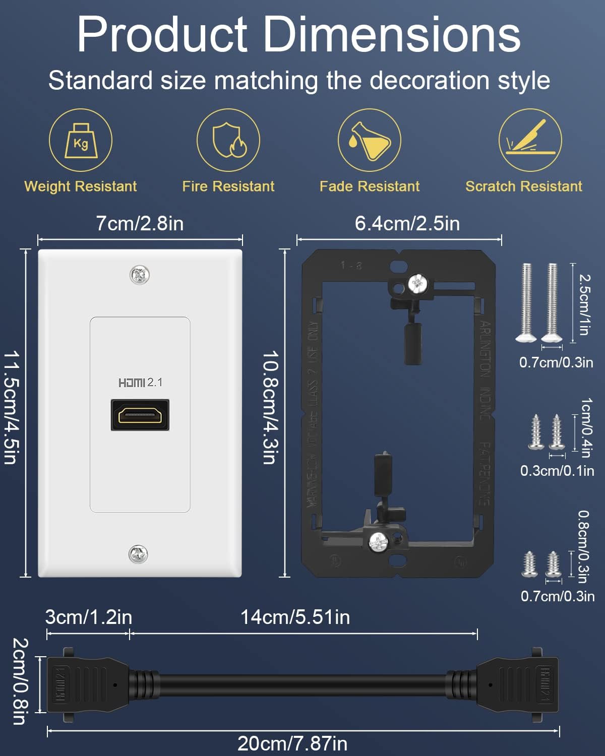 2.1 8K 8K@60Hz 4K@120Hz, 3D, 48 HDMI Wall Plate, ELECTOP HDMI Wall Outlet Pass Through with Low Voltage Metal Mounting