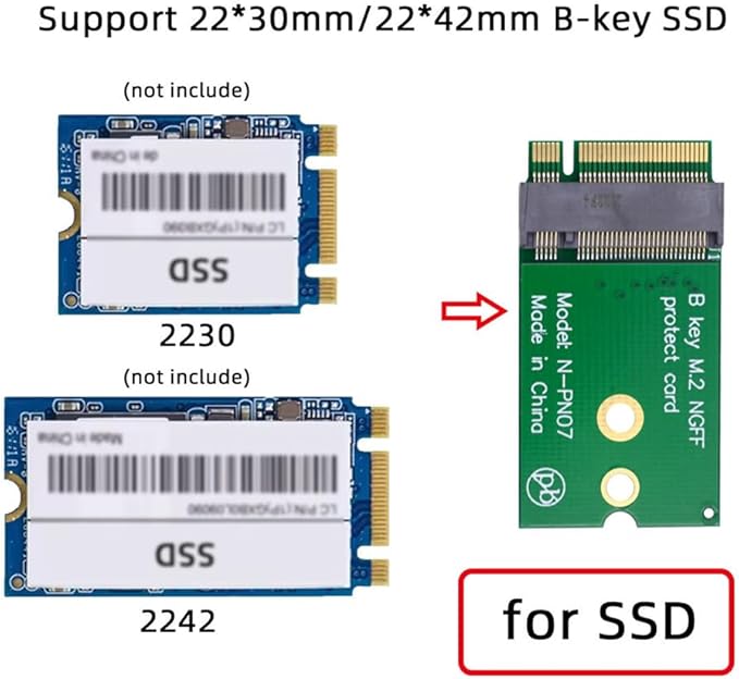 B-Key 22x30mm to 22x42mm Male to Female Extension Adapter for 2230 SSD Wireless Card