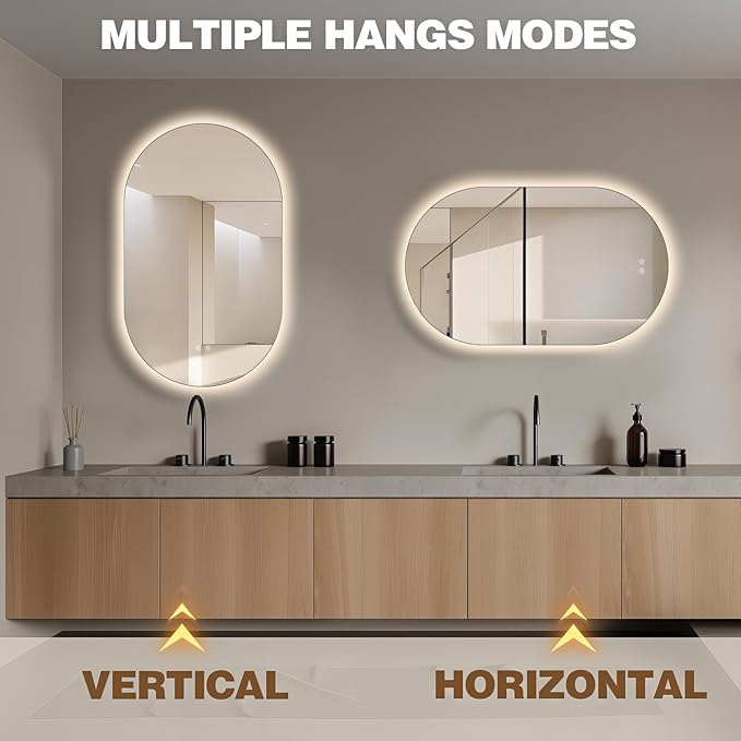 40" x 24" Oval LED Mirror for Bathroom, Backlit Vanity Mirror with Lights, Frameless Smart Wall Mirror, 3 Colors Stepless Dimmable, Anti-Fog, Shatterproof, Memory, CRI95+(Horizontal/Vertical)