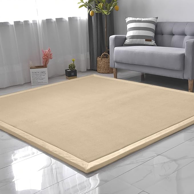Loartee Nursery Rug Coral Velvet Crawling Area Rug (6'8"x9'2", Brown) for Toddler Children Play, Yoga, Exercise Pads Carpet
