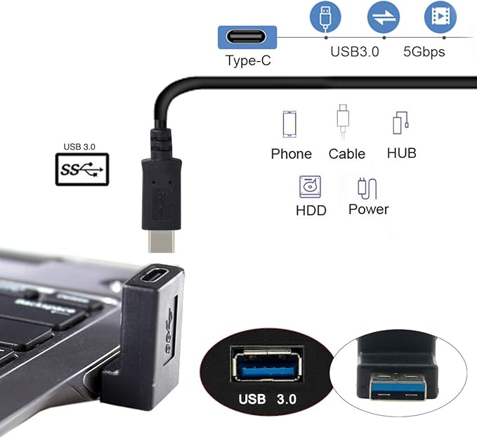 CY USB-C Type C Female 90 Degree Down Angled to USB 3.0 A Male Data Adapter for Laptop Desktop
