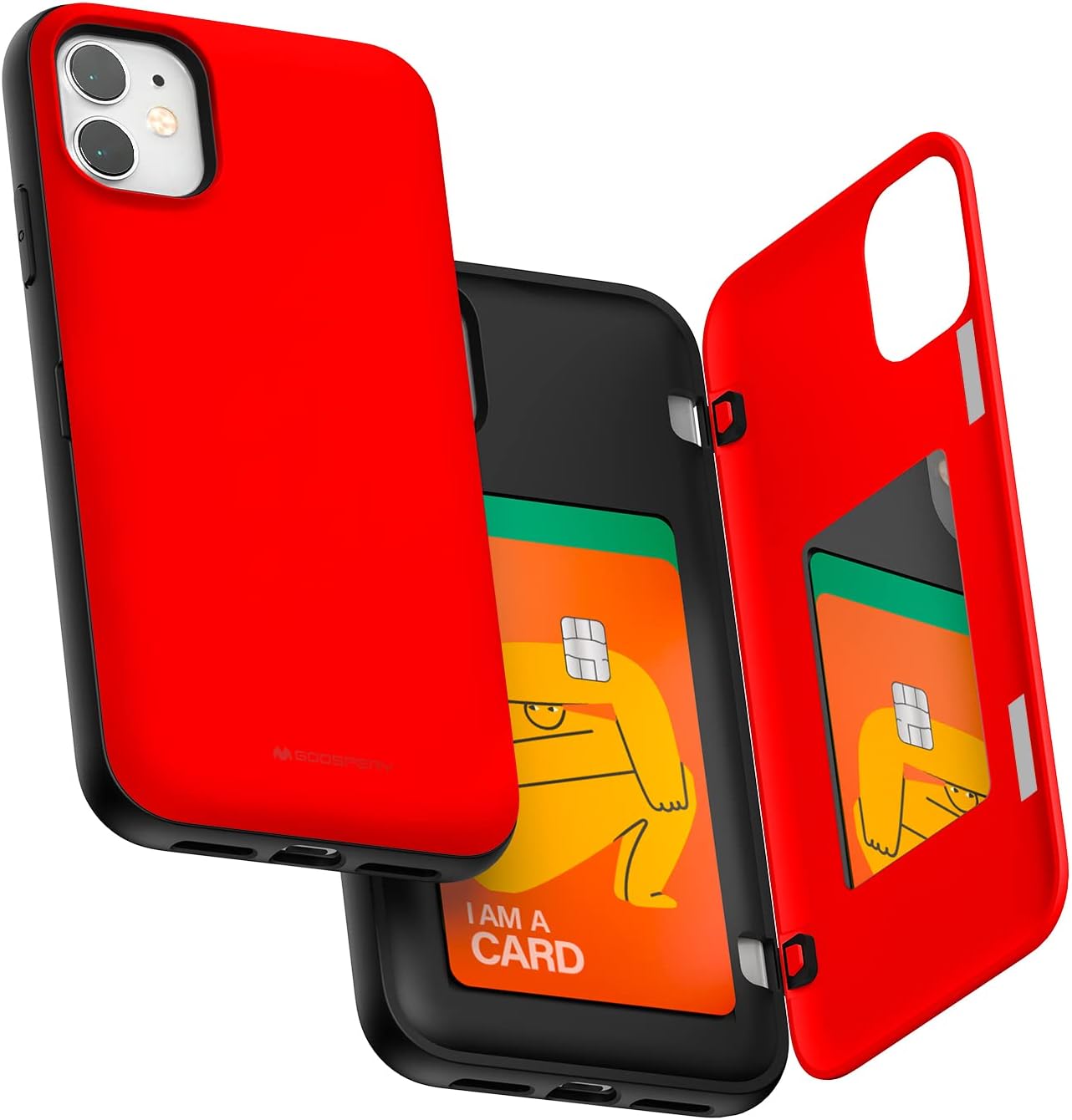 GOOSPERY Magnetic Door Bumper for iPhone 11 | Wallet Case with Card Holder, Protective Dual Layer Bumper - Red
