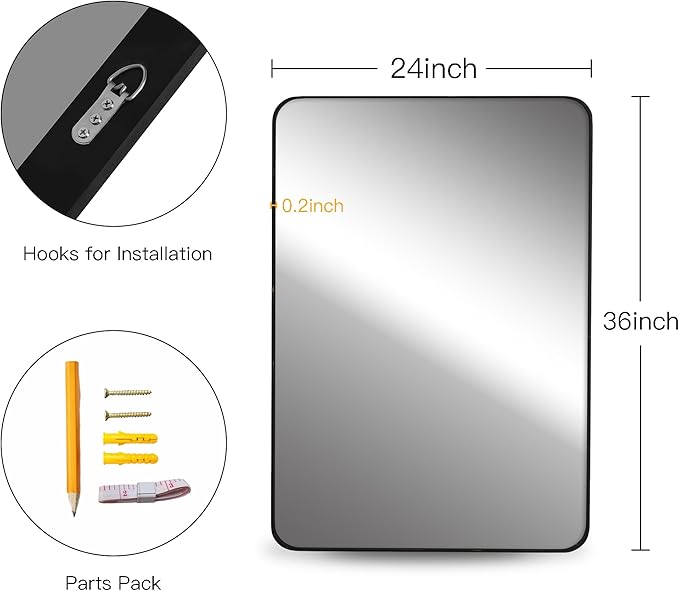 CULER Black Bathroom Wall Mirror,24 x 36 Inch Rectangle Vanity Modern Tempered Glass Mirror for Bedroom,Living Room,Entryway (24x36 Inch, Black)