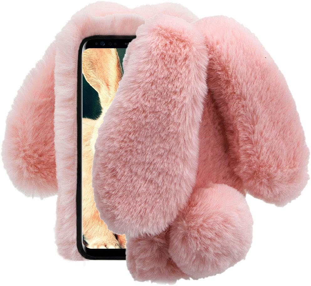 Rabbit Fur Ball Case for Samsung Galaxy Note 8 - Luxury Cute 3D Diamond Winter Warm Soft Furry Phone Cover