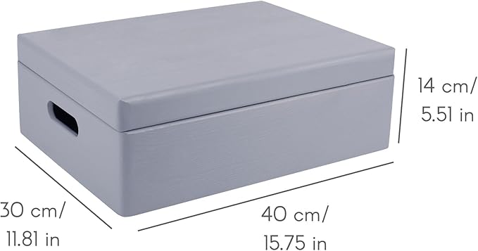 XL Grey Wooden Box Storage with Hinged Lid | 15.8 x 11.8 x 5.5 inches (+-0.5) | with Handles | Gift Box for Tool Dog Toy Shoes Clothes Kitchen Storage Document | Wood Keepsake Ches