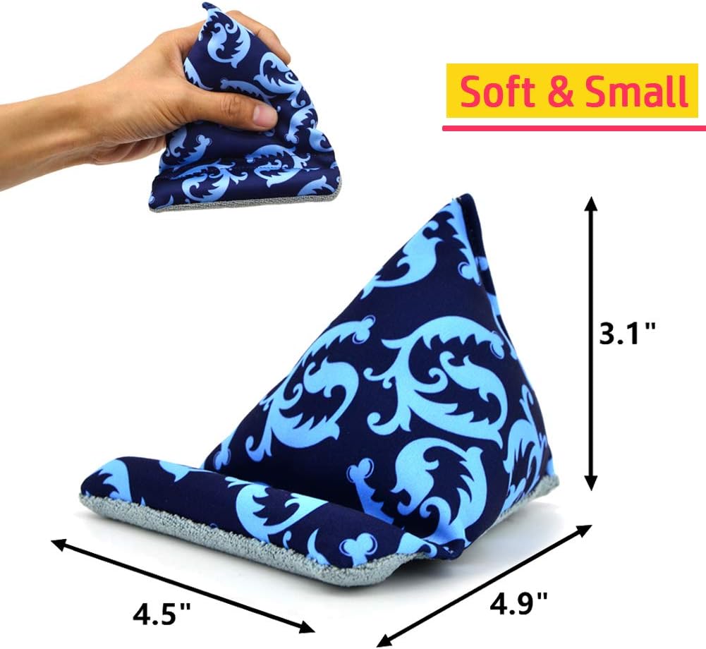 Handmade Fabric Phone Holder for Desk, Phone Pillow Stand for iPhone 15 16 Pro, Bean Bag Holder for iPhone 13 (Blue)