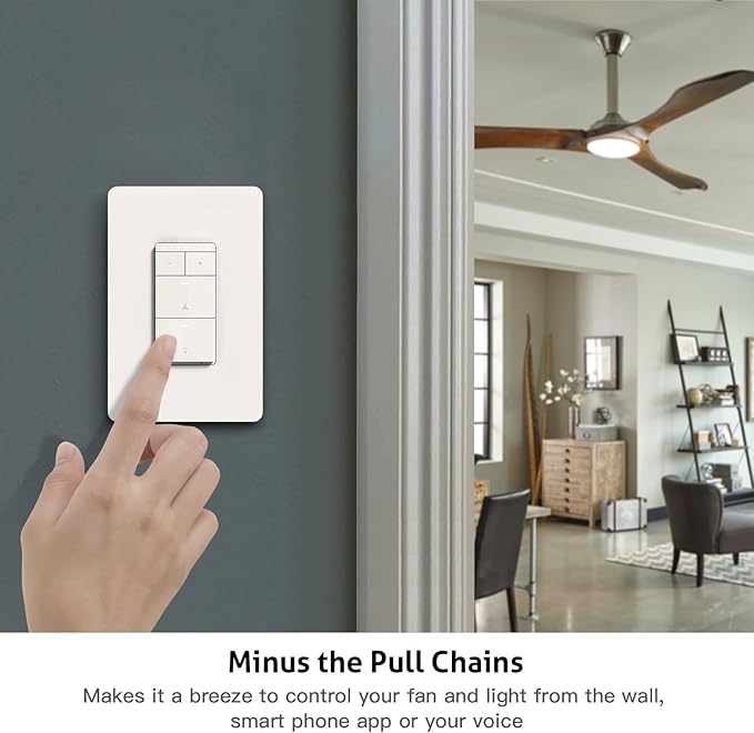 TREATLIFE Smart Ceiling Fan Control and Dimmer Light Switch, 2.4GHz WiFi Only, Neutral Wire Required, Single Pole Fan & Light Switch Combo, Works with Alexa, Google Home & SmartThings, Remote Control
