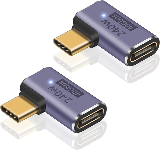 Poyiccot USB C Right Angle Adapter PD 240W for Thunderbolt 4/3, Right Angle 90 Degree USB C Male to Female Extender USB 4.0 L Shape Connector with 8K@60Hz Video for iPad, MacBook, 2-Pack