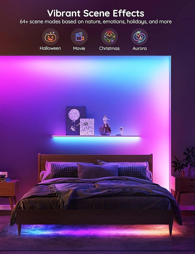 Govee Smart RGBIC LED Strip Lights 65.6ft, Alexa LED Light Strip Work with Google Assistant, Music Sync, DIY Multiple Colors on One Line, WiFi Color Changing Lights for Bedroom, Living Room, Holiday