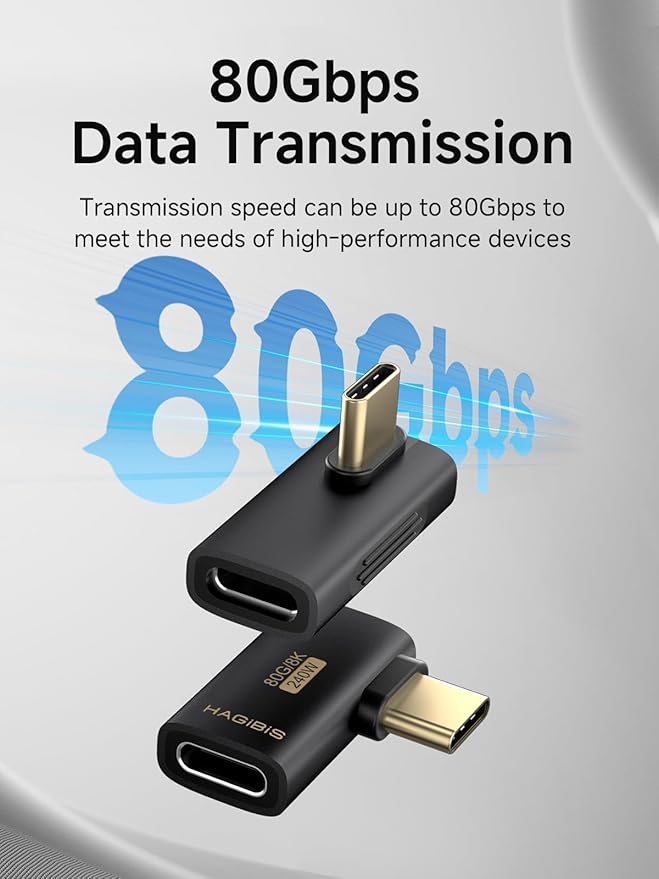 Hagibis 240W 80Gbps 8K@60Hz USB C Adapter, USB-C Male to Female Adapter, USB4 Connecter for Thunderbolt 5/4/3, Laptop, Switch, Dock, Mac, Tablet, iPhone 16 15 Pro Max (TGM15)