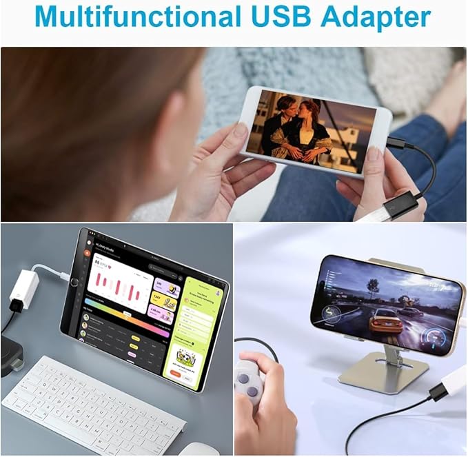 [Apple MFi Certified] USB C to USB Adapter, USB C Male to USB 3.0 Female OTG Cable Converter Compatible with MacBook Pro Air, Tablets, iPhone 17 Pro Max/17 Plus/16/15 Series, Galaxy S24/S23/S22, White