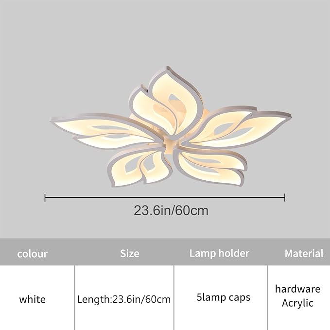 Garwarm Modern Ceiling Light,23.6” Dimmable LED Chandelier Flush Mount Ceiling Lights,Remote Control Acrylic Leaf White Lamp Fixture for Living Room Dining Room Bedroom 60W