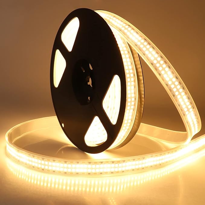 LED Strip Lights Warm White 3000K 16.4ft/5M Double Row 2835 SMD 2400LEDs DC 24V Daylight Bright Dimmable Flexible LED Tape Light Waterproof IP67 Outdoor Lighting(No Adapter & Dimmer)