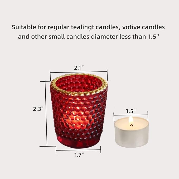 WOHO 24pc Red Votive Candle Holders for Table Centerpiece, Tealight Candle Holder Bulk with Gold Rim, Glass Tea Lights Candle Holder for Christmas, Valentine’s Day Decor
