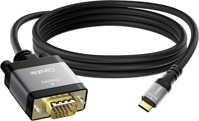USB C to VGA Cable 4 FT, USB Type-C to VGA Adapter Cord, (Thunderbolt 3/4) Compatible with iPhone 17/16/15 Series, MacBook Pro/Air, iPad Pro, iMac, Galaxy S24, XPS, Surface Book 3 and More, Black